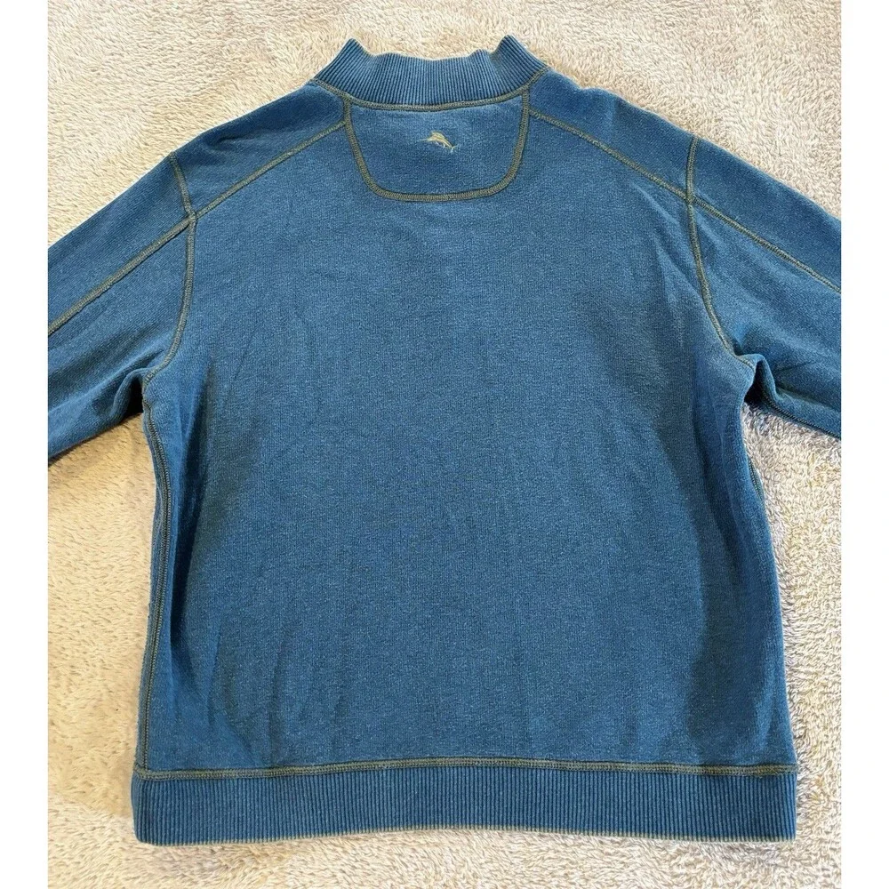 Tommy Bahama Pullover Sweater Mens L Blue Sage Reversible Quarter Zip Mock Neck